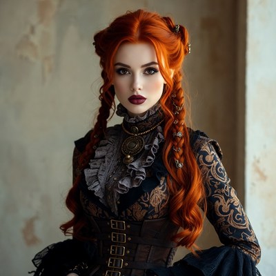 Woman in historic attire poses for camera