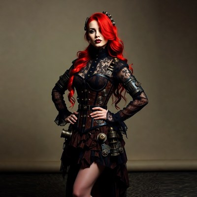 Steampunk model in dark outfit
