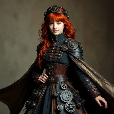 Steampunk woman with gears and cape