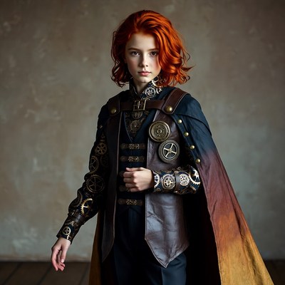 Child in vintage costume posing indoors