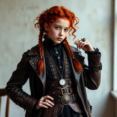 Young girl in vintage attire poses