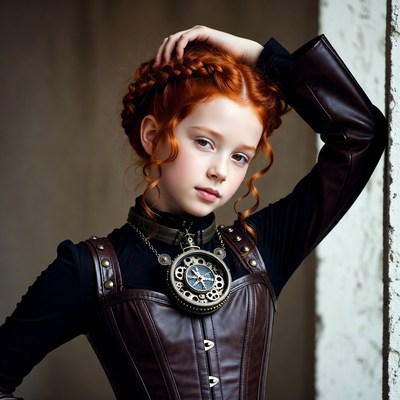 Young girl in steampunk attire posing