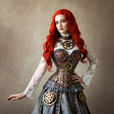 Steampunk woman in ornate dress