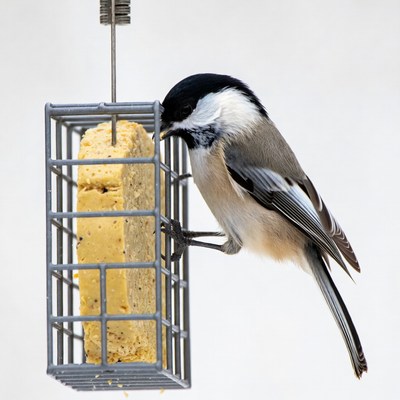 Bird feeding at a winter feeder