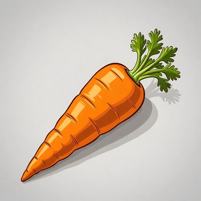 Orange carrot with green leaves on table