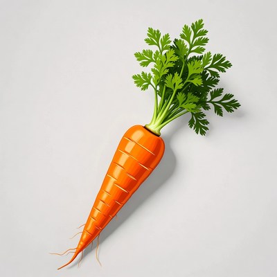Carrot with green leaves on surface