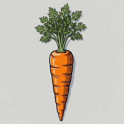 Carrot with green leaves on top