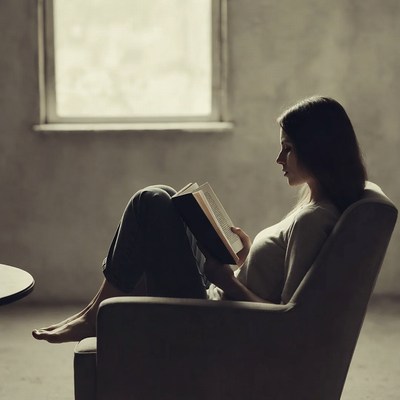 Woman reading a book in room