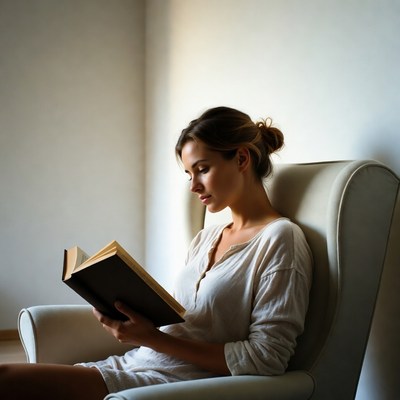 Reading quietly in a chair