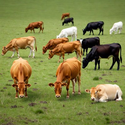 Cows grazing in green field