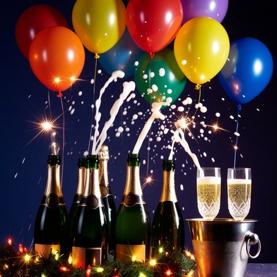 Balloons and champagne for celebration