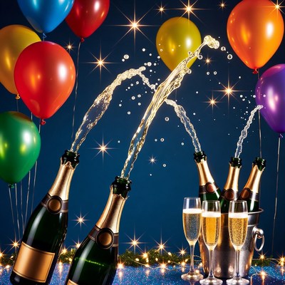 Celebrate with champagne and balloons