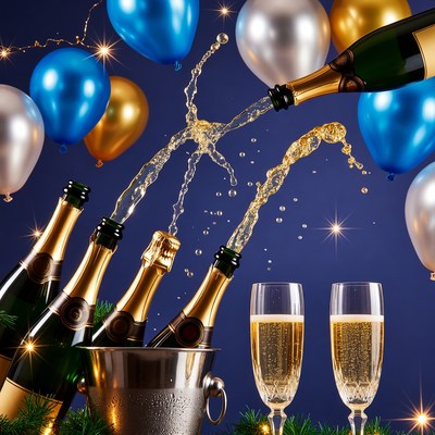 Celebration with champagne and balloons