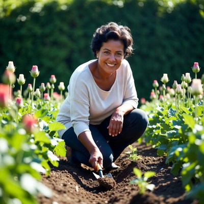Woman working in garden patch