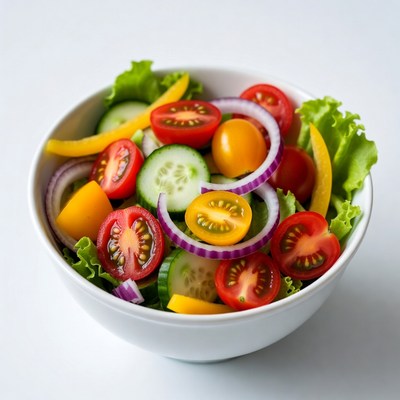 Fresh salad in a white bowl with vegetables
