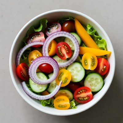 Fresh salad bowl with vegetables and greens
