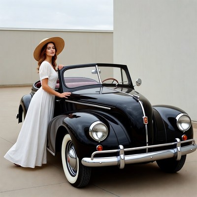 Classic car portrait with woman