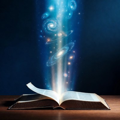 Open book reveals cosmic scene
