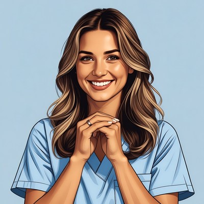 Nurse smiling in blue scrubs