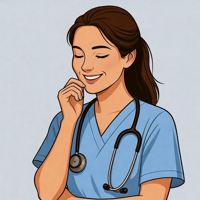 Nurse smiling while thinking