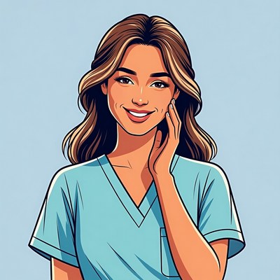 Healthcare worker in scrubs smiling