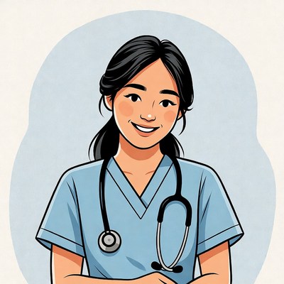 Nurse smiling in scrubs with stethoscope