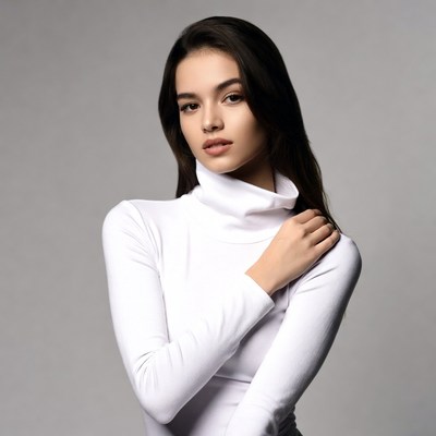 Model poses in studio setting