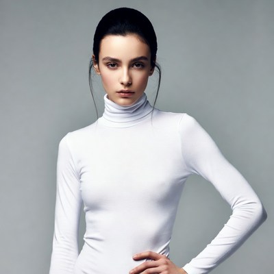 Model in white outfit posing