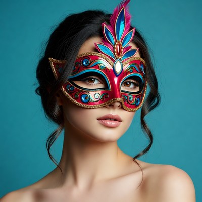 Woman wearing vibrant mask portrait