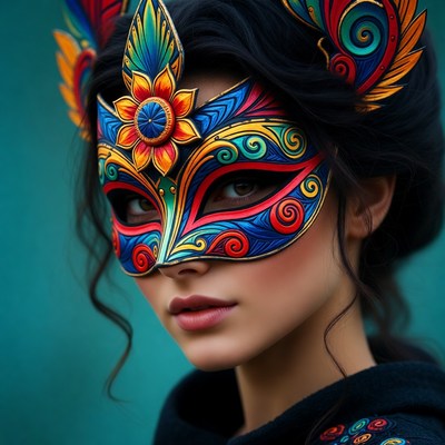 Woman in colorful mask at celebration
