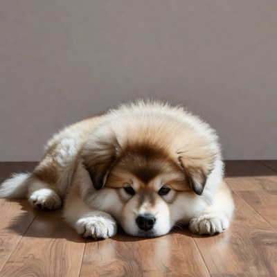 Cute puppy resting on floor