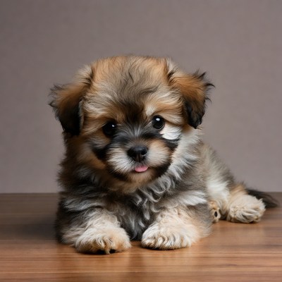 Cute puppy lying on a table