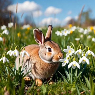 Rabbit in spring flowers