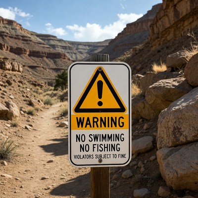 Warning sign at canyon trail