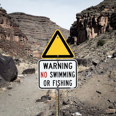 Warning sign in canyon area