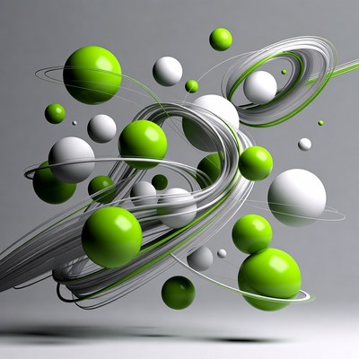 Floating shapes in green and white