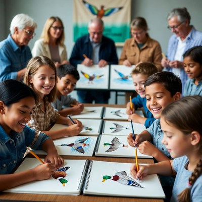 Group enjoys drawing together in a workshop