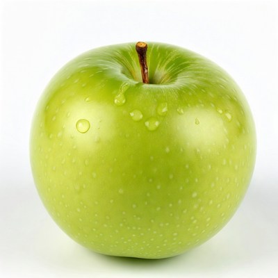 Fresh green apple with water droplets