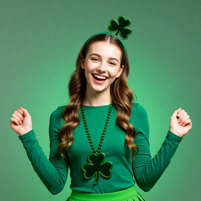 Girl celebrating in green outfit