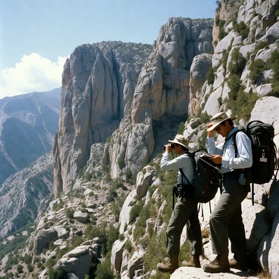Hiking in rocky mountains at noon