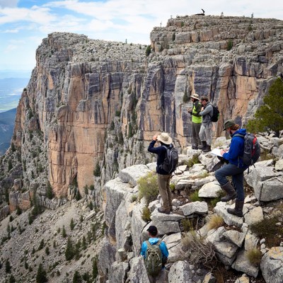 Hiking on rocky mountain peak