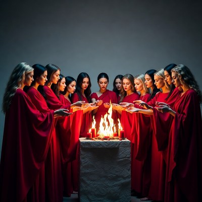 Ceremony with women in red clothing