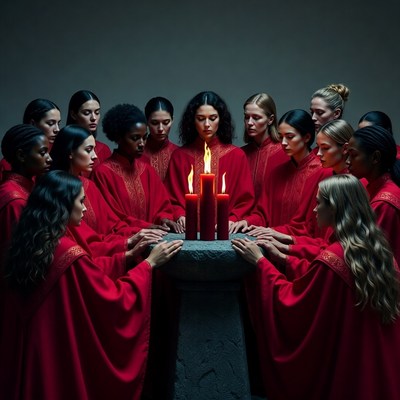 Ritual gathering with red robes