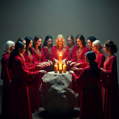 Women gathering around candles