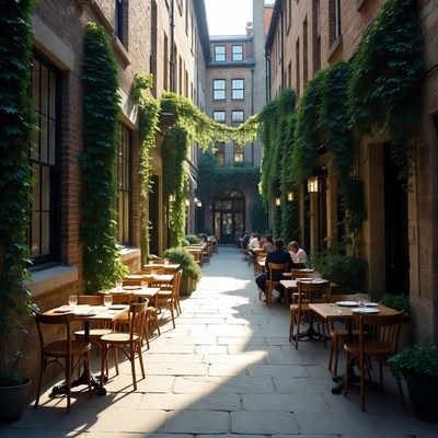 Outdoor dining space in an alleyway
