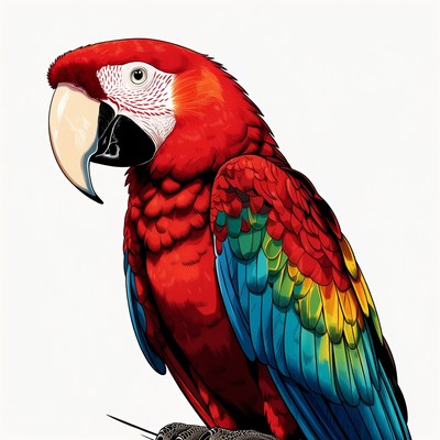 Bright red parrot with colorful feathers