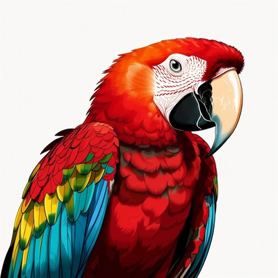 Colorful parrot close up in art style