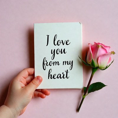 Gesture of affection with card and flower