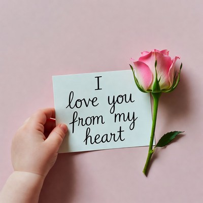 Holding a flower with a message