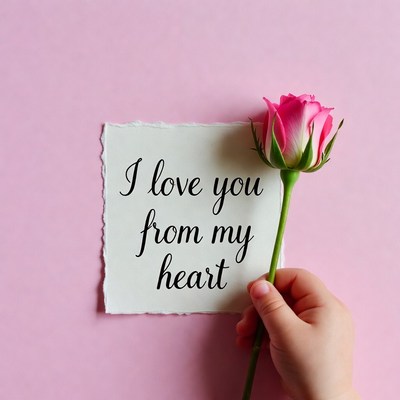 Love note with rose on pink background